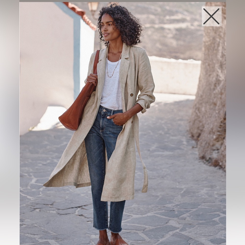 Garnet Hill Unlined Linen Trench in Sand, S